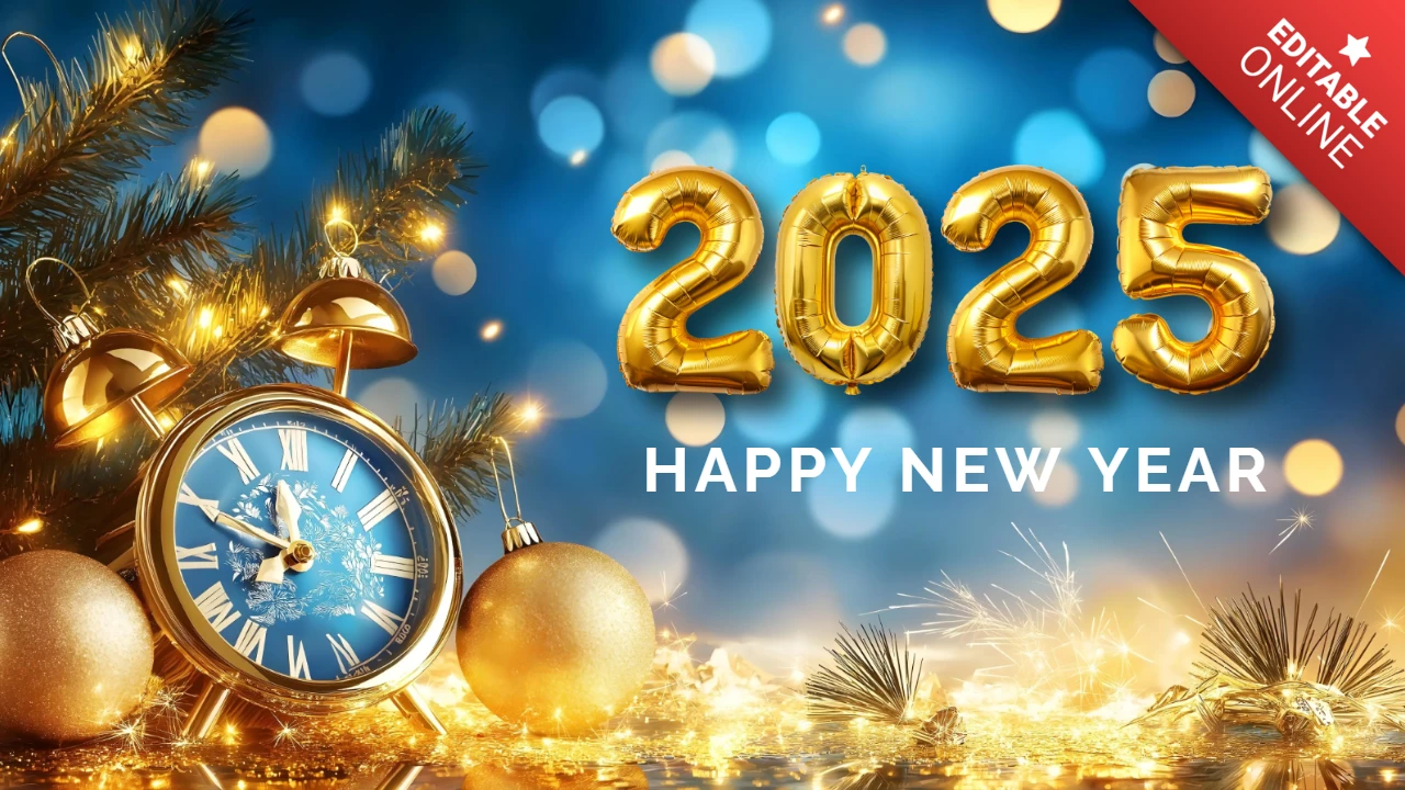 Clock and Glitters New Year Festive Night Design Template
