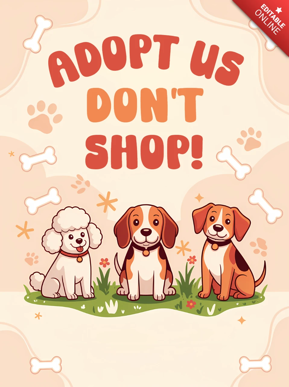 Speelse hond adoptie sjabloonontwerp voor posters