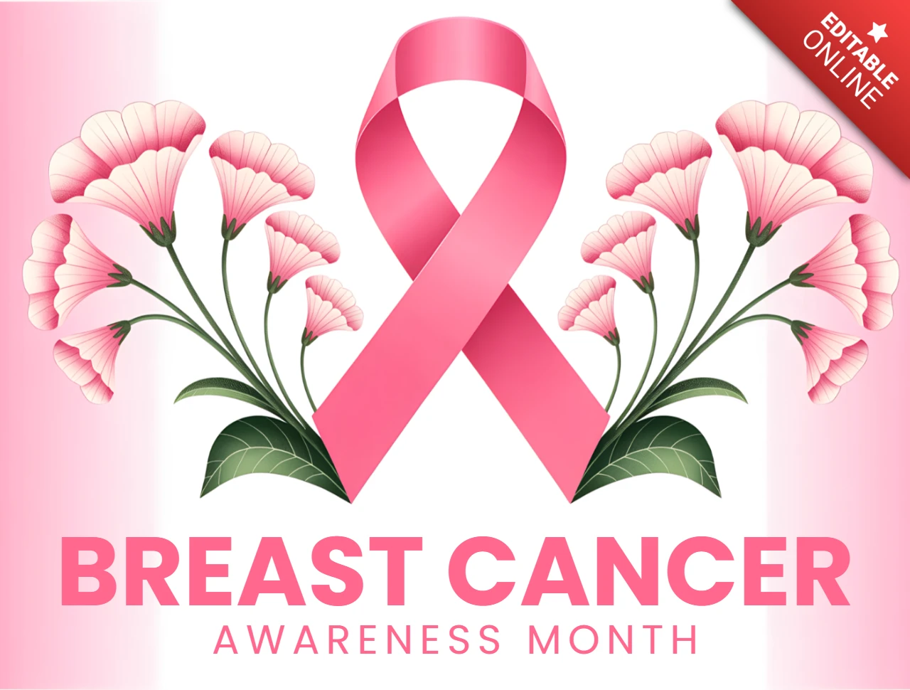 Breast Cancer Awareness Month Floral Design Template for Posters and Merchandise