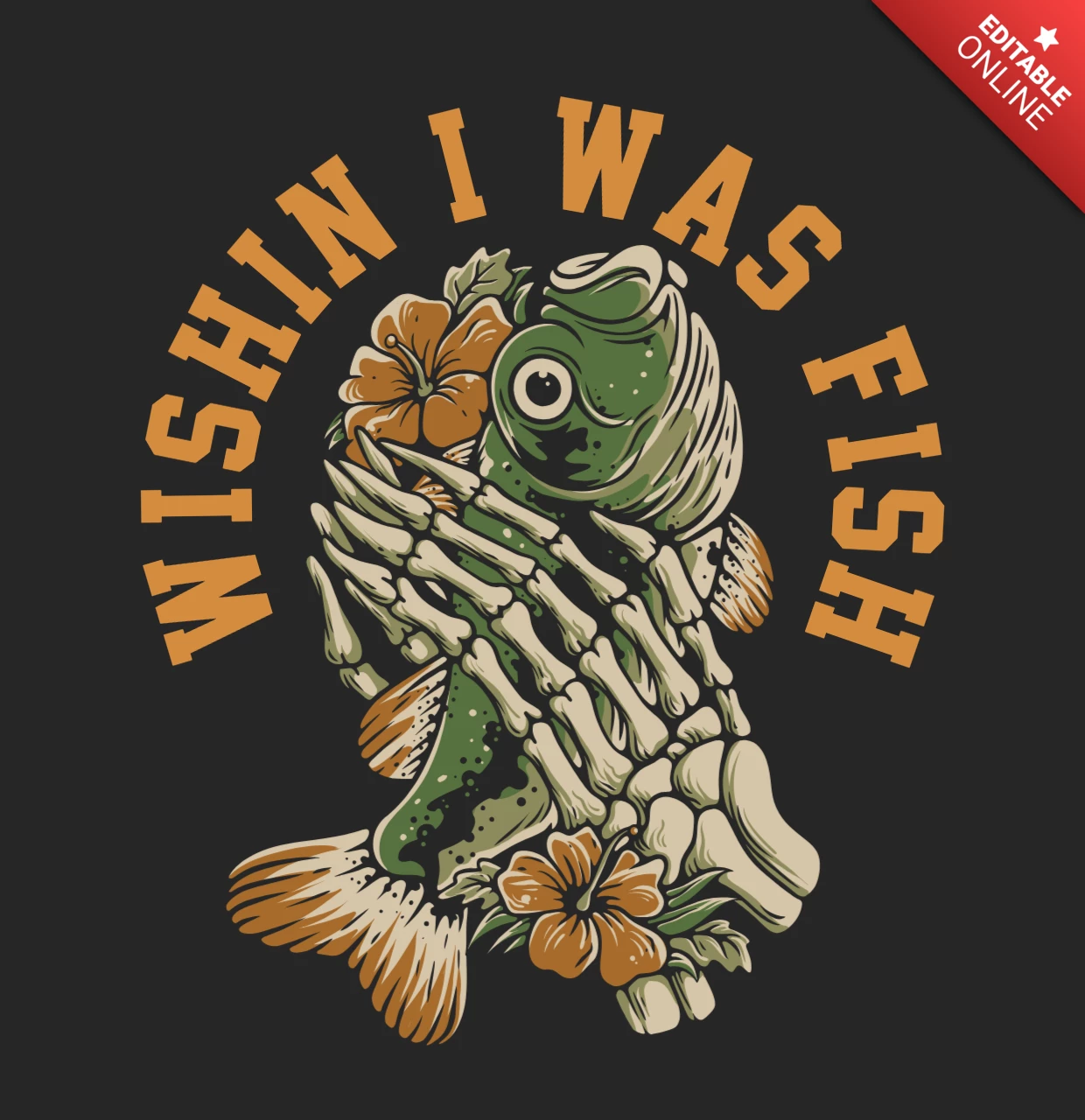 Esqueleto segurando um peixe Modelo de design de camiseta vintage