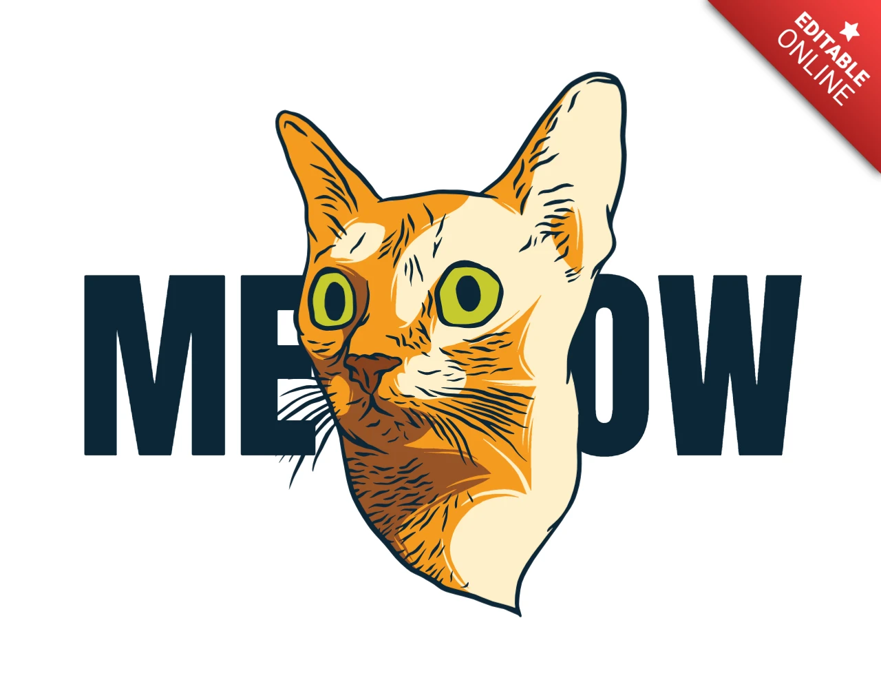 猫のイラストTシャツデザインテンプレート
