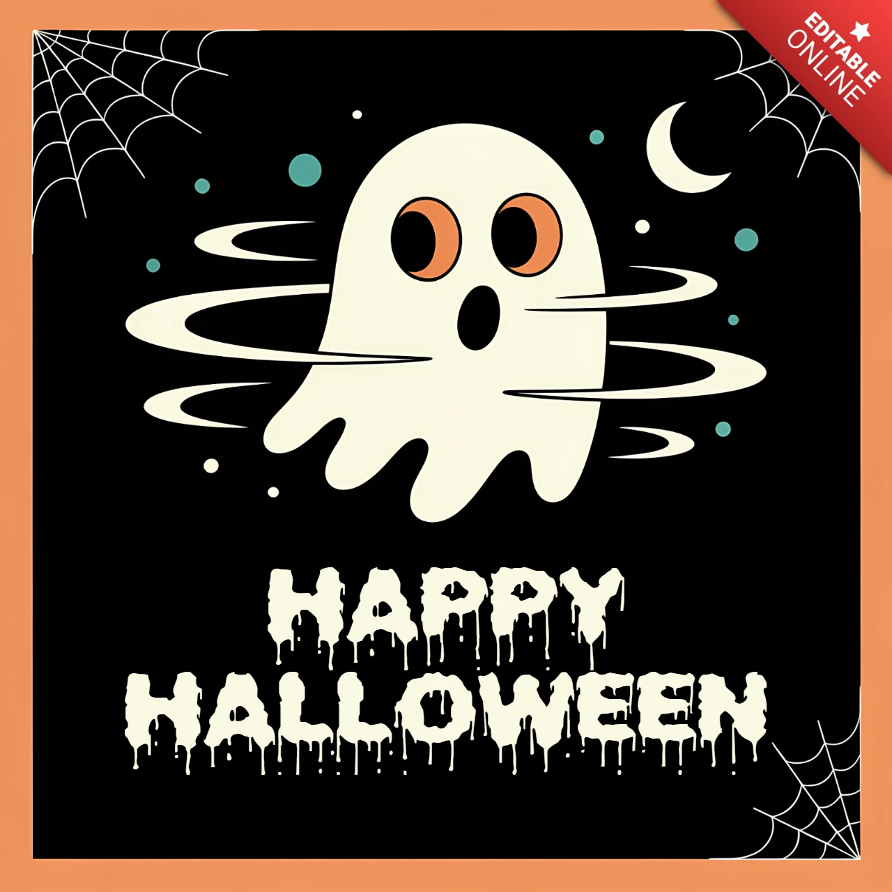 Spooky Ghost Halloween Black Night Design for Printable Greeting Cards
