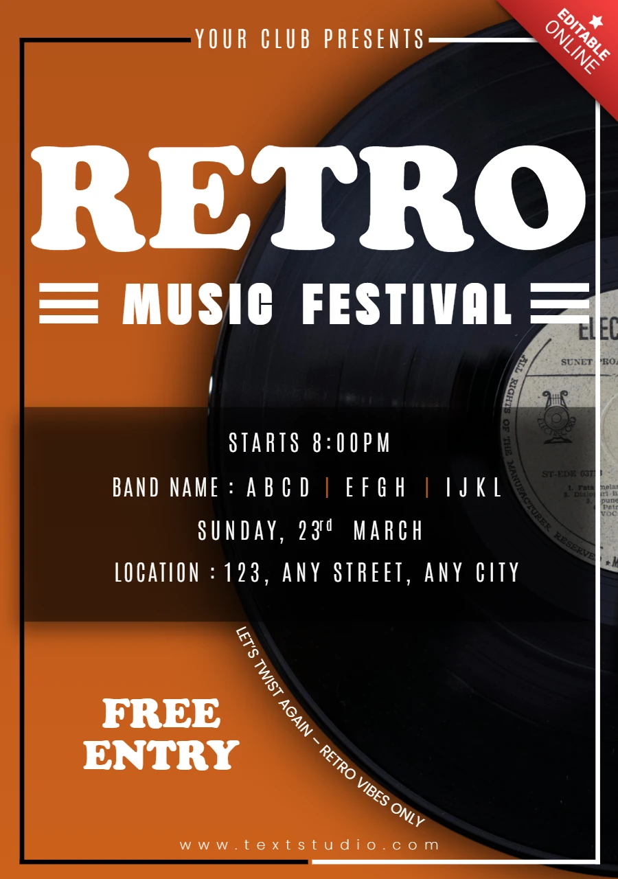 Modelo de cartaz de festival de música nostálgico com design estético de vinil antigo