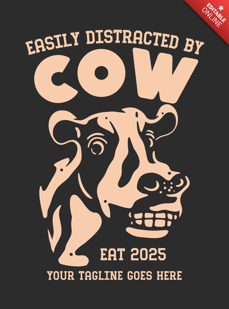 Plantilla de diseño de camiseta de vaca sonriente vintage