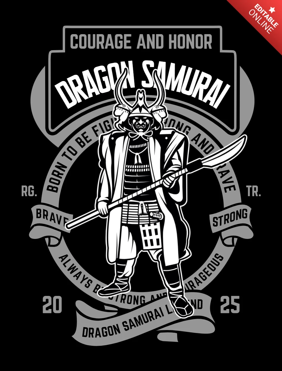 Dragón samurai art deco plantilla de diseño de camiseta
