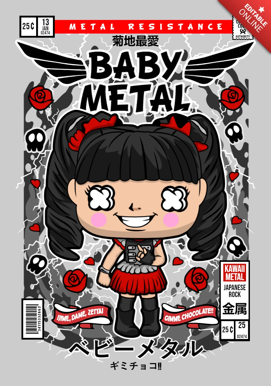 Modèle de conception de couverture de magazine de personnage de dessin animé Baby Metal