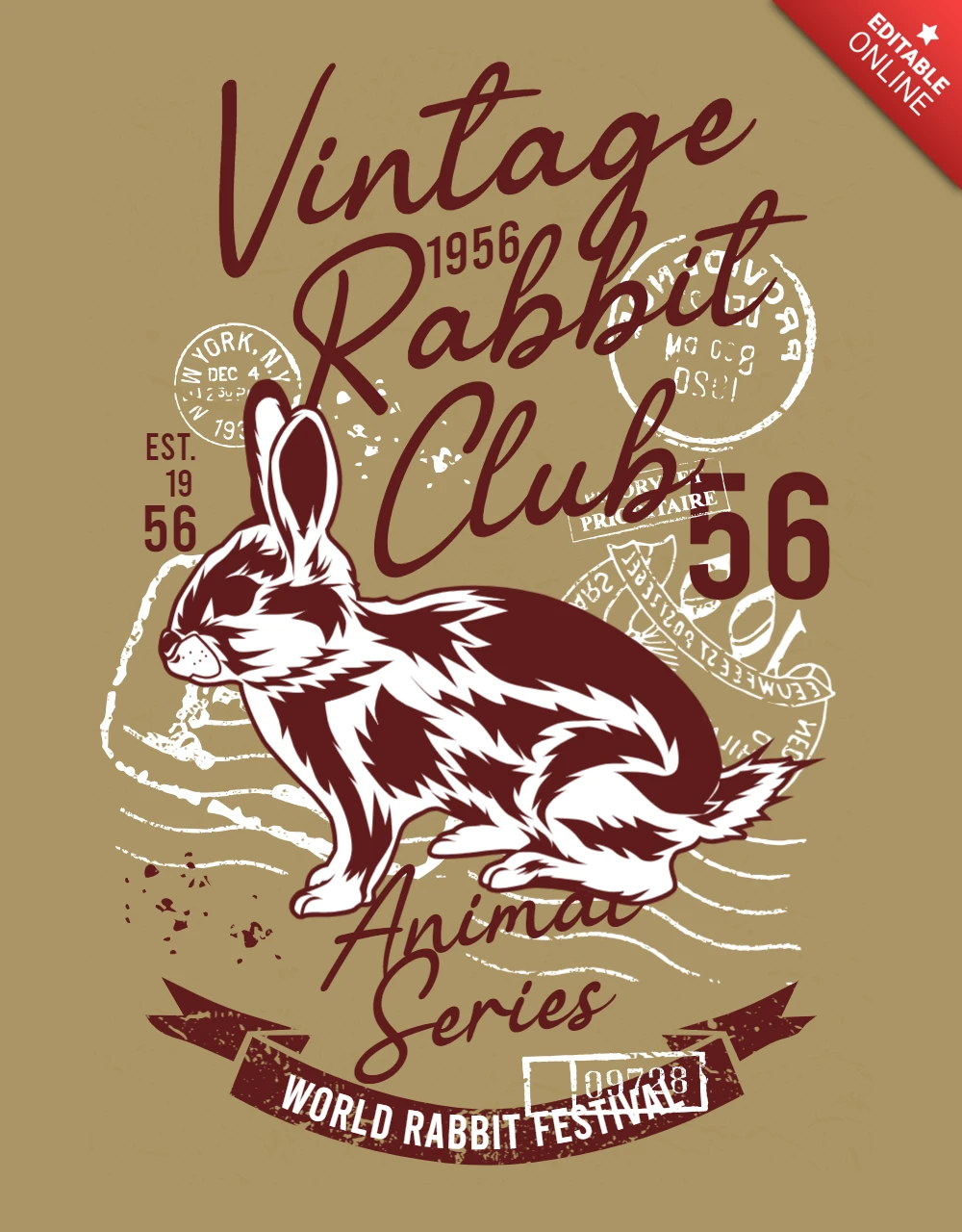 Modelo de design de camiseta do clube do coelho vintage