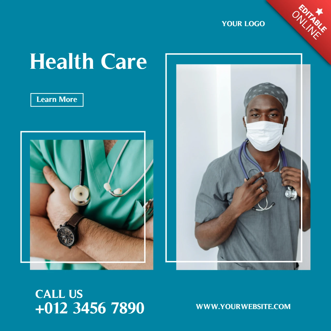 Modelo de design de postagem de mídia social para publicidade de hospitais e assistência médica