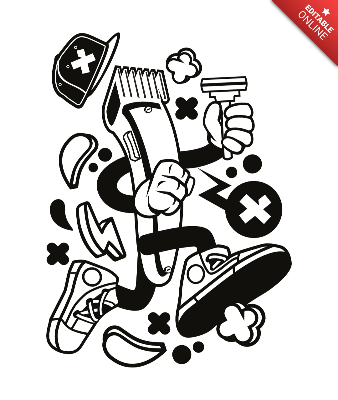 Haarschneider-Cartoon-Charakter-T-Shirt-Design-Vorlage