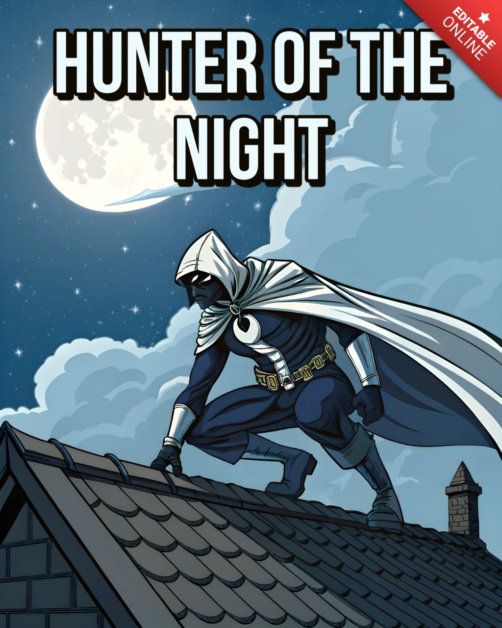 Comic Style Superhero Design Template for T-Shirt with Hunter of the Night Theme