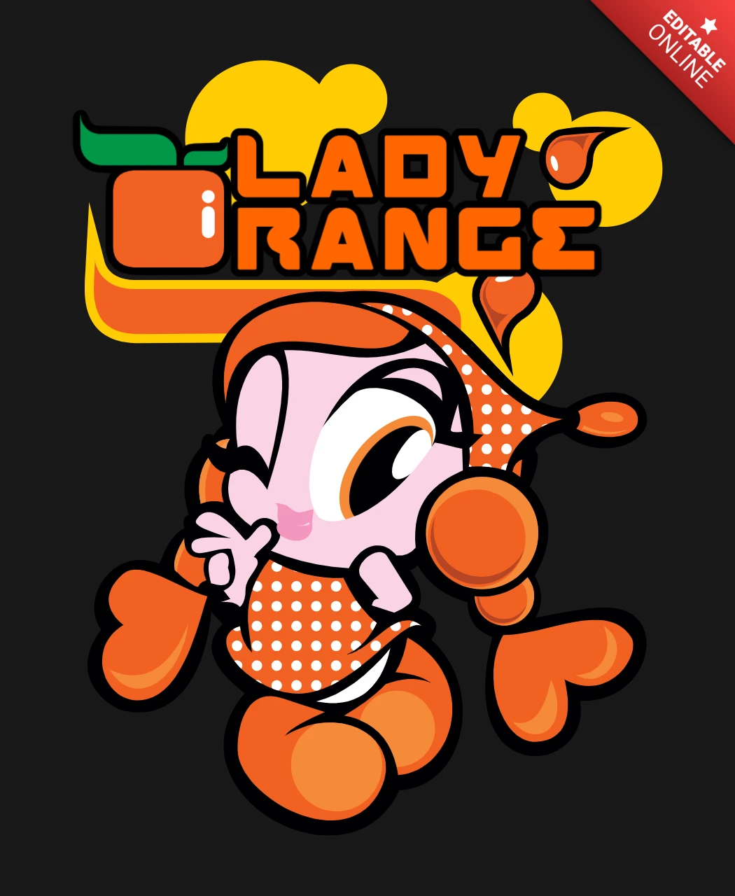 レディオレンジのかわいいキャラクターTシャツデザインテンプレート