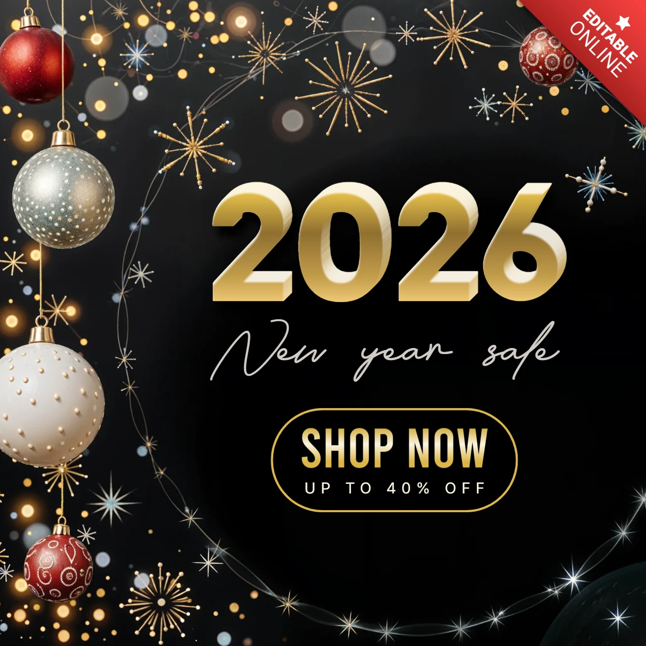 Christmas And New Year Ornaments and Stars Banner Design Template