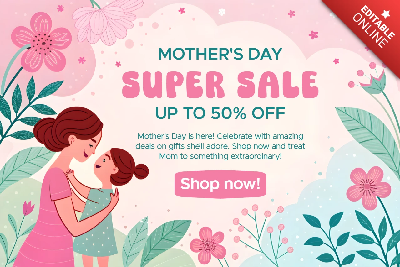 Mother's Day Super Sale Design Template - Charming Floral and Whimsical Style