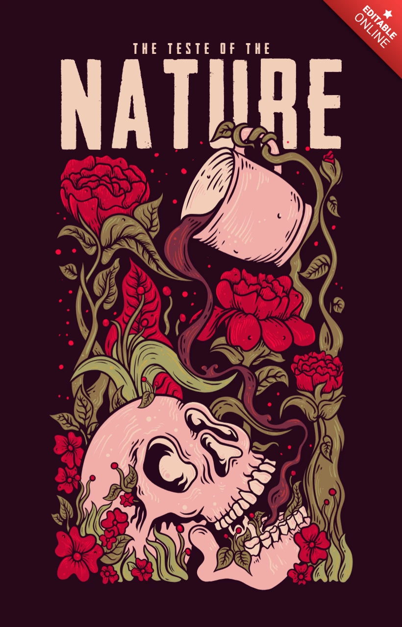 Plant Pouring Coffee Skull Vintage T-shirt Design Template