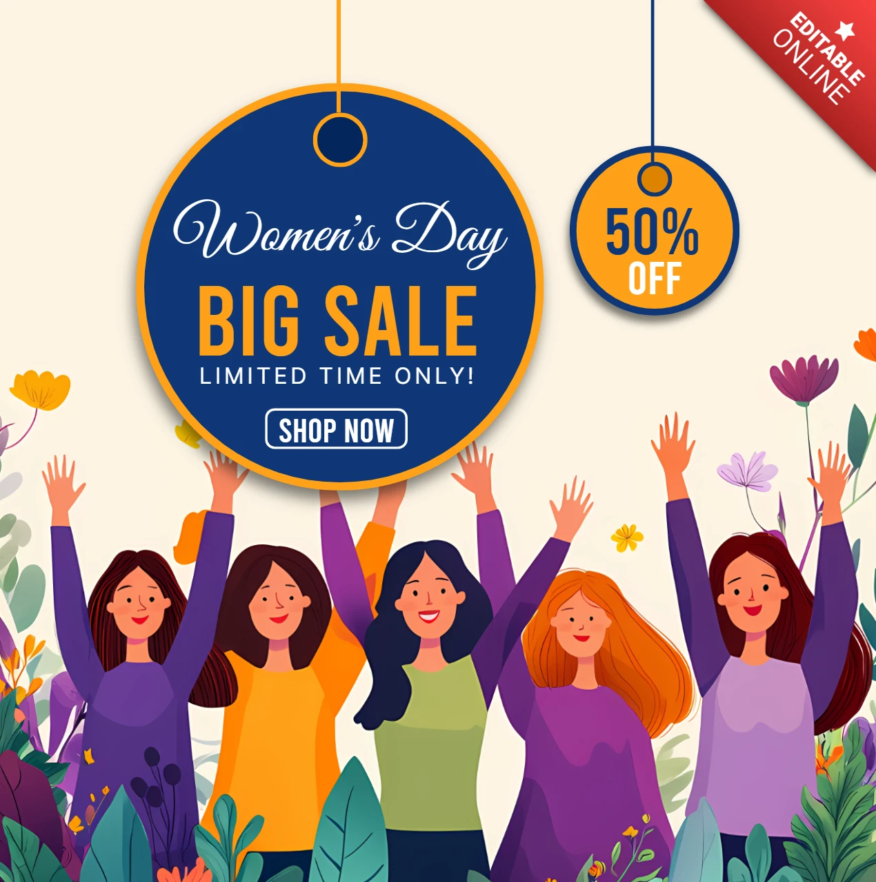 Womens Day Sale Design Template - 50% Off Limited Time Offer