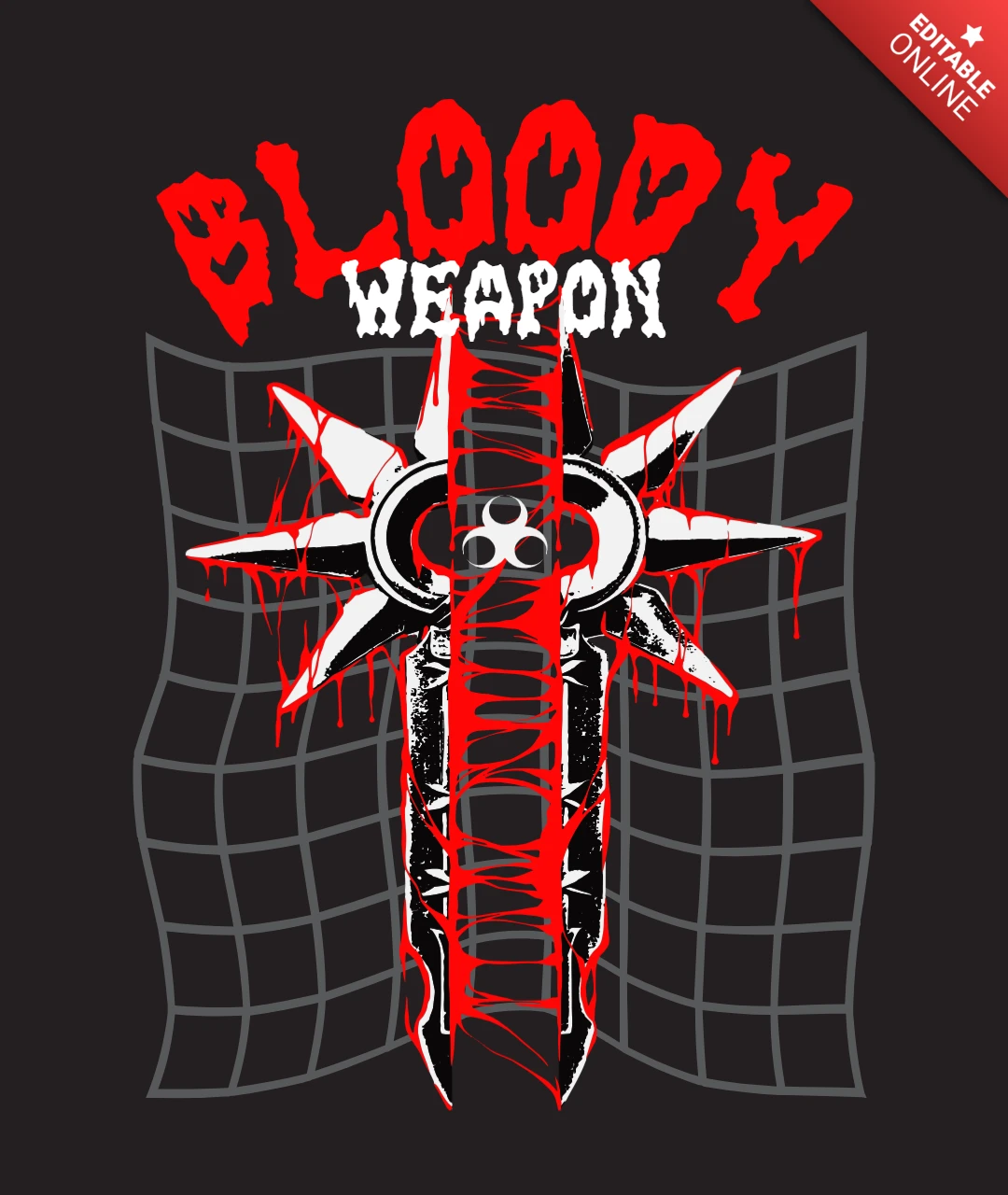 Bloody Weapon Spiked Blade Design with Dripping Red T-Shirt Design Template