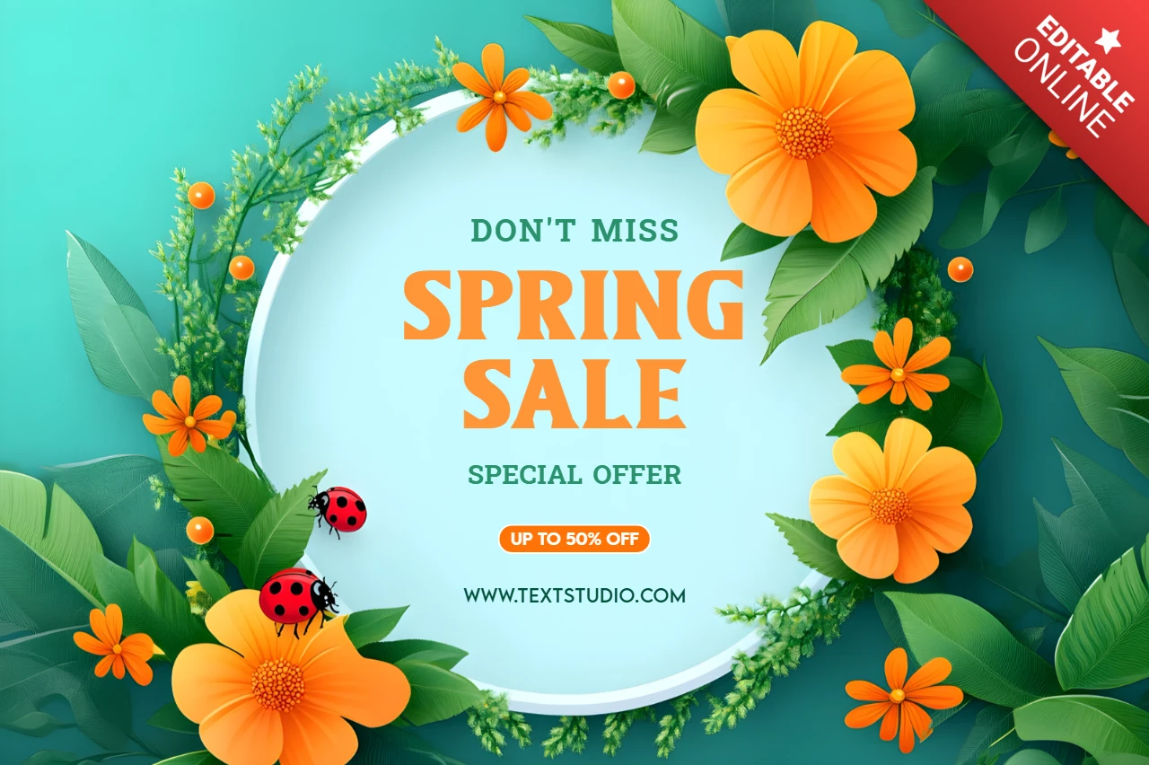 Spring Sale Editable Template Design with Floral Elements