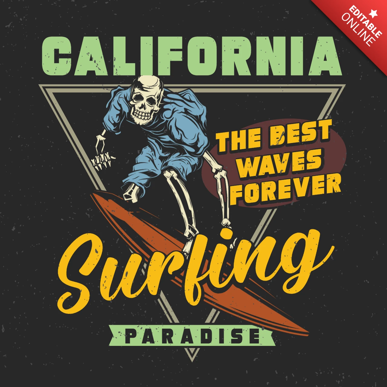 Skeleton On Surfing Board T-Shirt Design Template