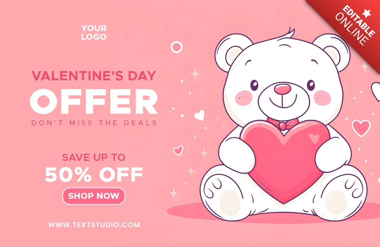 Editierbare Valentinstag-Verkaufsbanner-Vorlage mit niedlichem Bärendesign