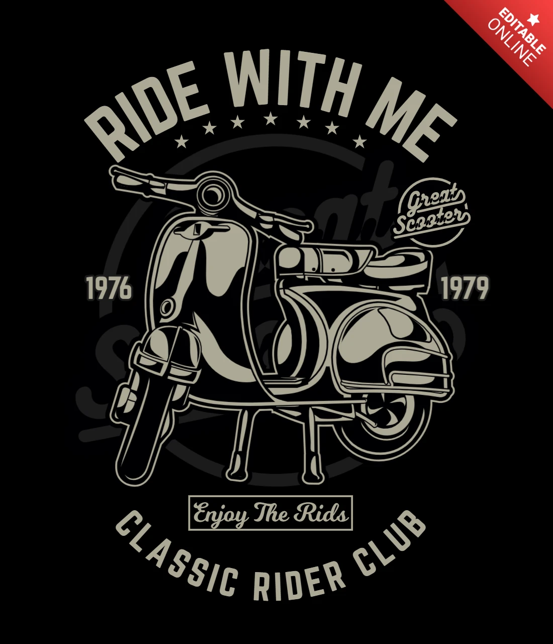 Plantilla de diseño de camiseta de scooter para club de motoristas clásicos