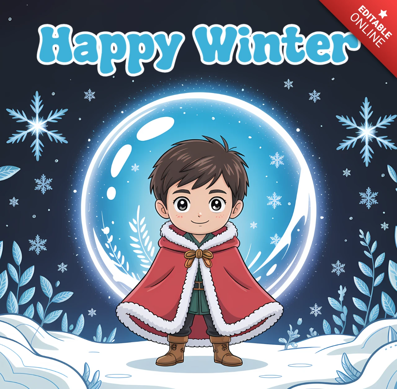 Happy Winter Character Design Template for Festive Greeting Cards