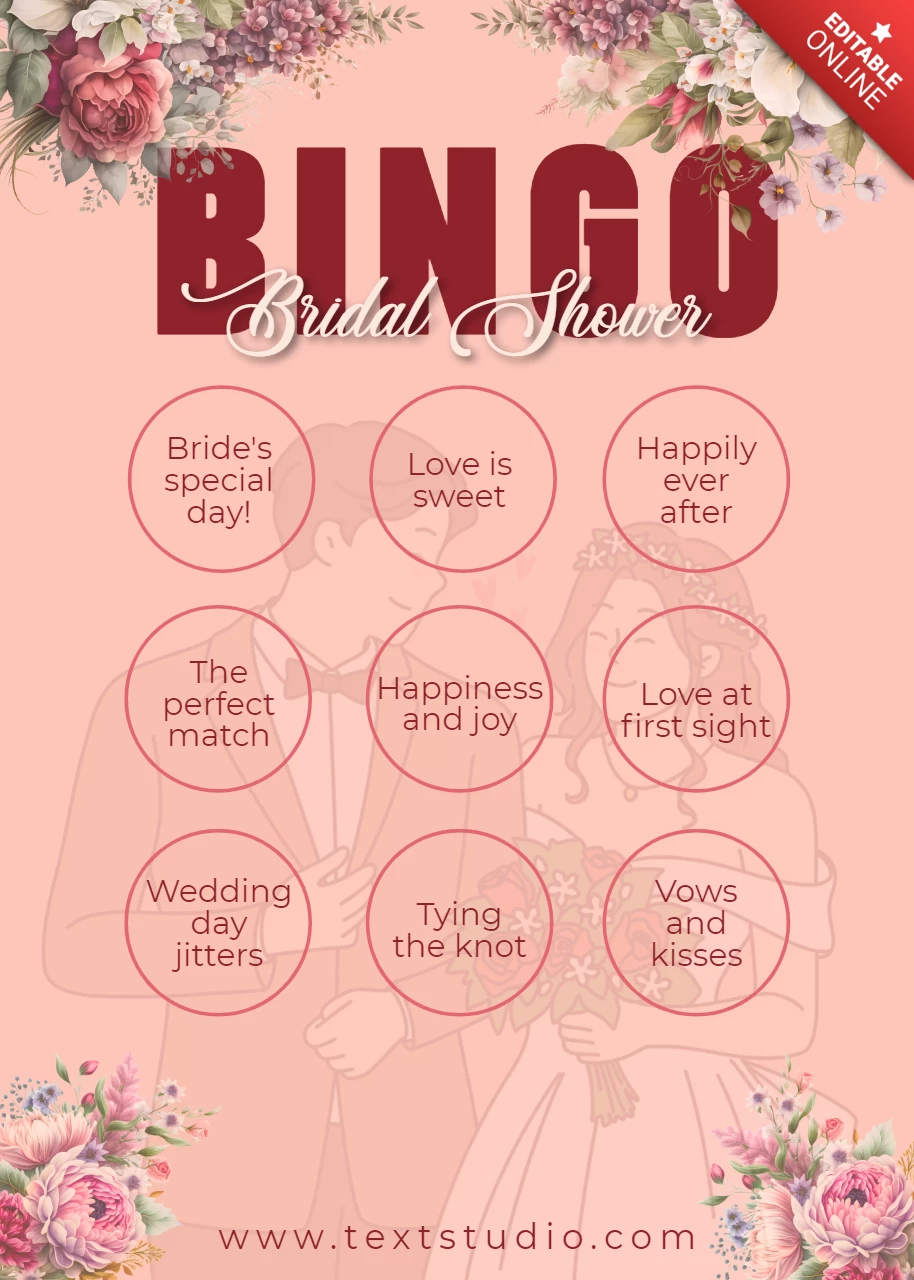 Rosa y rojo vintage floral diseño de la tarjeta de bingo de despedida de soltera