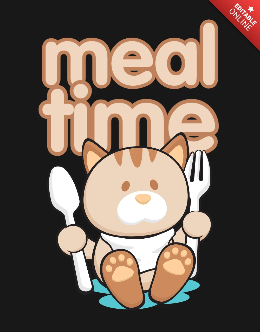 食事の時間面白い猫のTシャツデザインテンプレート