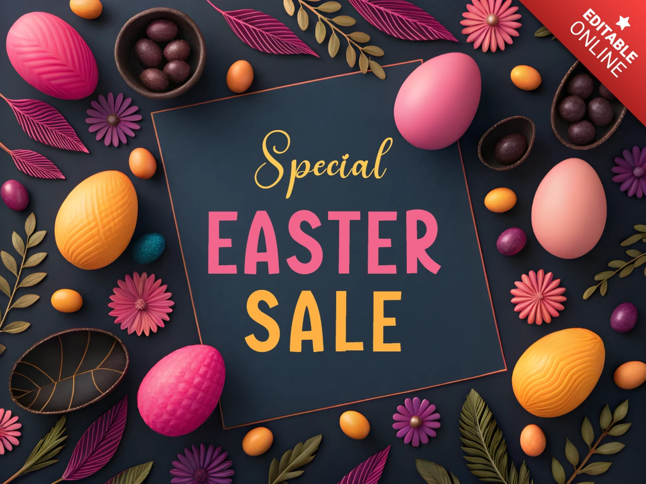 Colorida plantilla de diseño de venta de Pascua con elementos florales