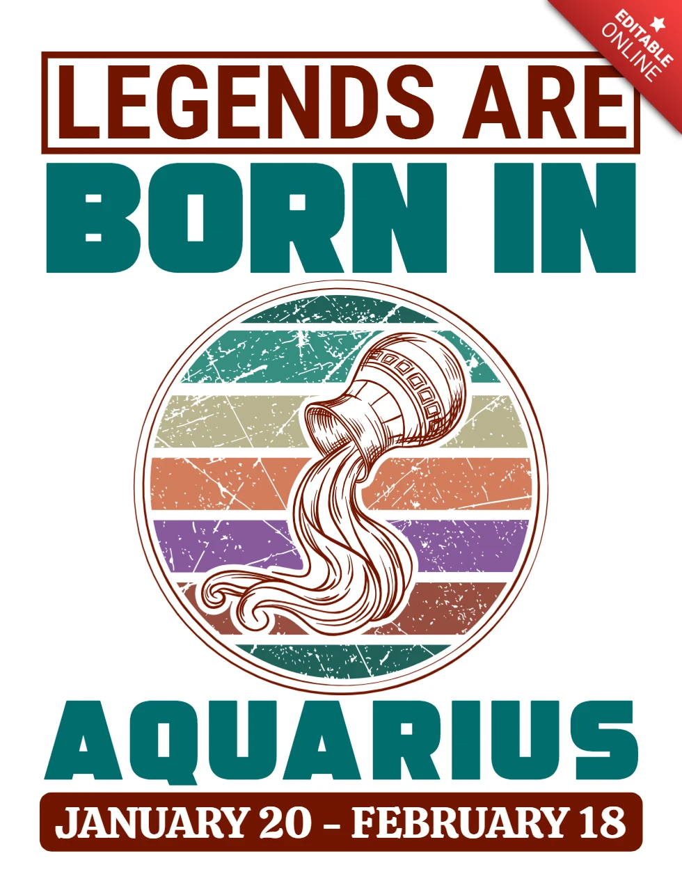 Modèle de design rétro vintage aquarius - les légendes naissent en février