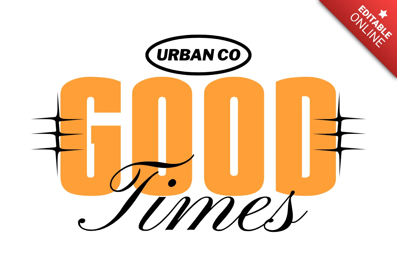 GOOD TIMES Urban Co Retro Streetwear Graphic in Bold Orange & Black T-Shirt Design Template
