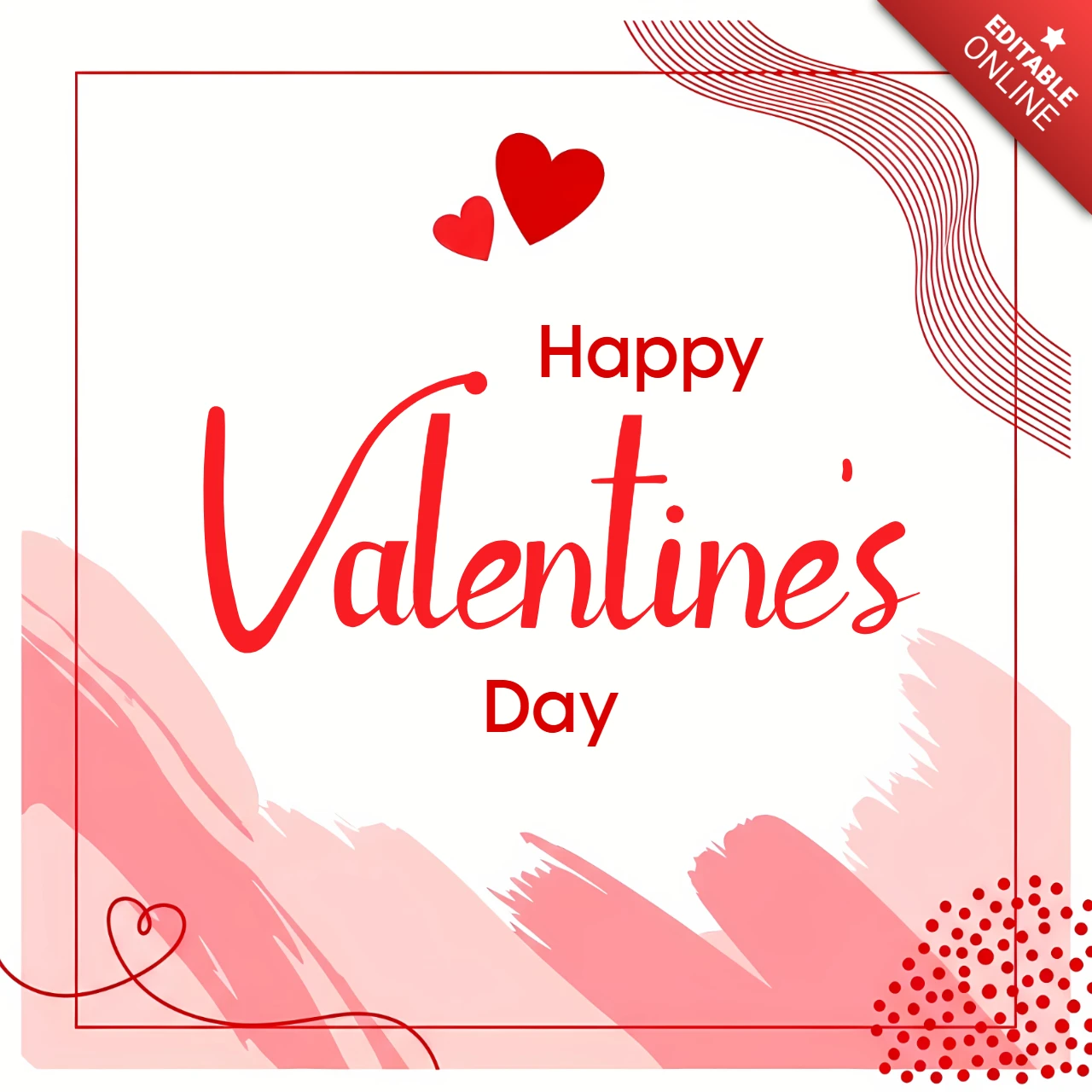 Valentine's Day Greeting Card Design Template with Hearts and Abstract Art