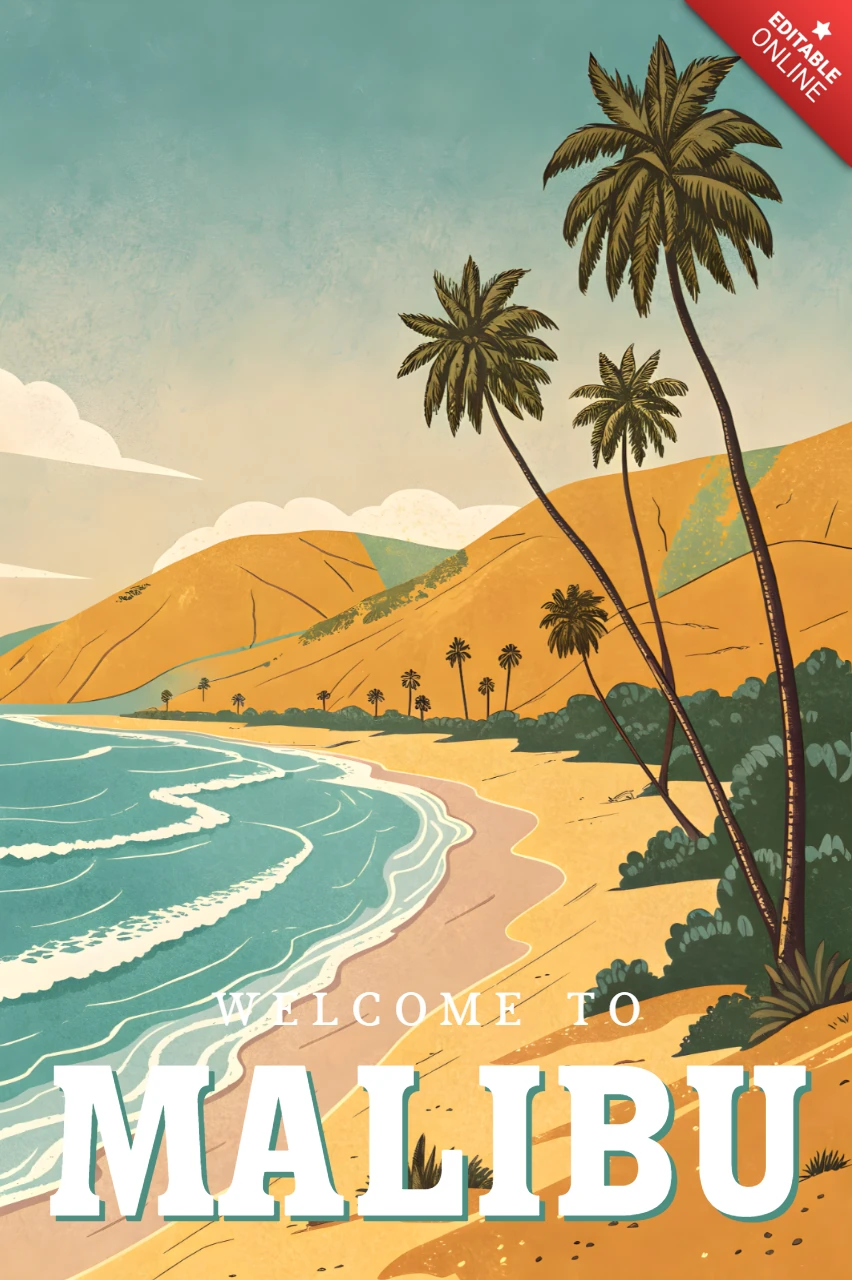 Vintage Stranddesign-Vorlage für Malibu-Poster