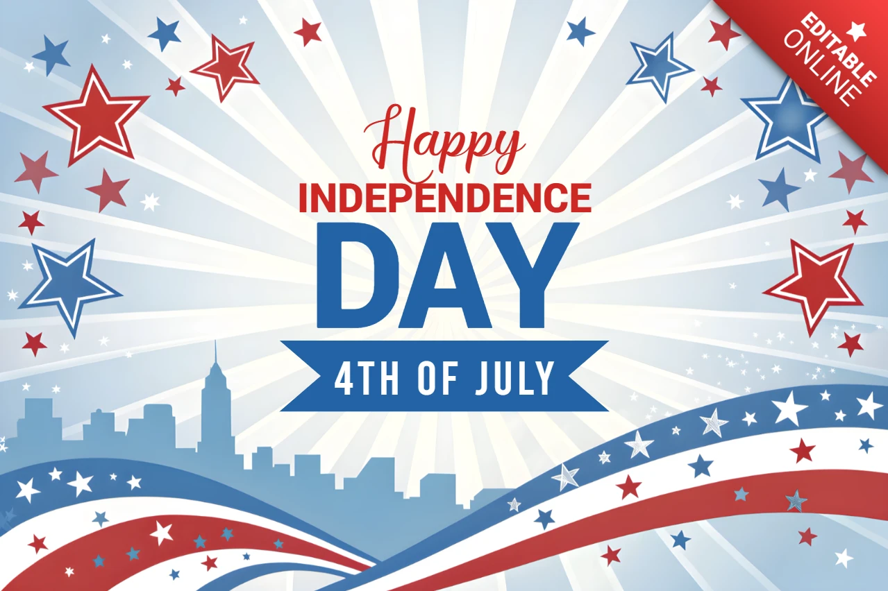 Minimalist Starry Design For USA Independence Day Greeting Card Template