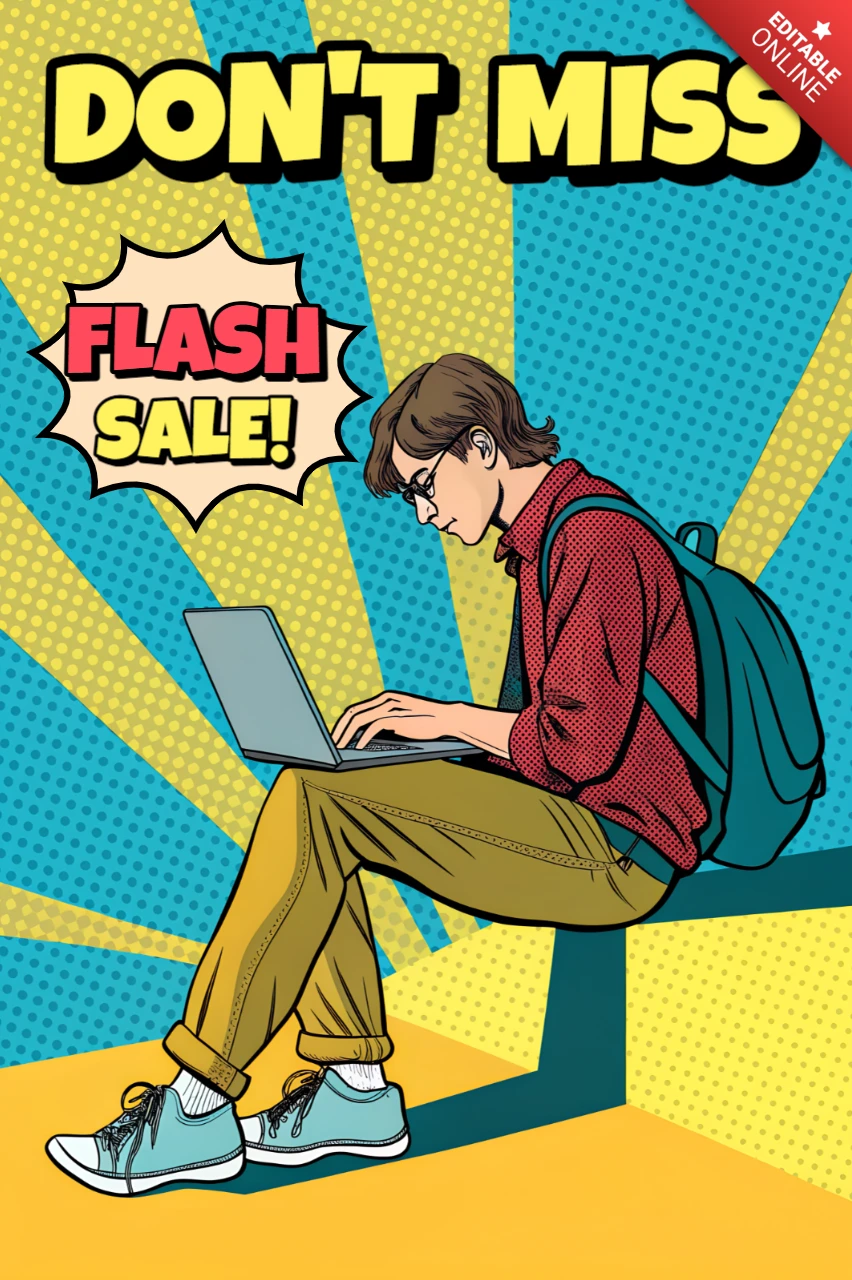 Modèle d'annonce de vente flash pop art pour une utilisation promotionnelle