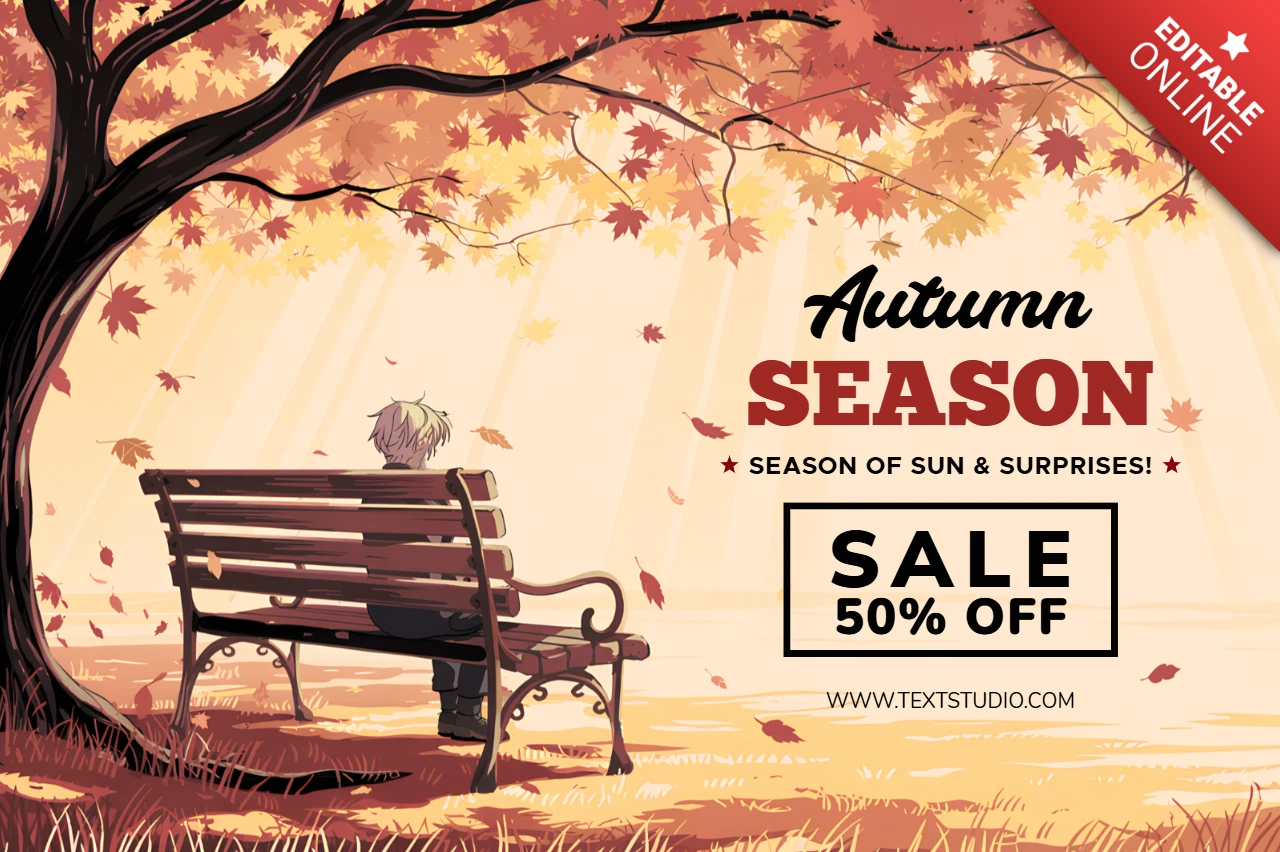 Herbstdesign-Vorlage mit Baum und Junge zur Promotion von saisonalen Verkäufen