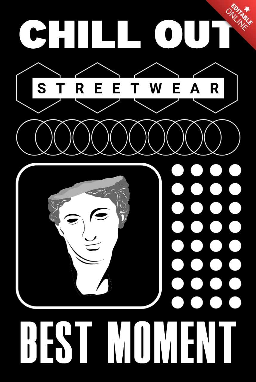 Plantilla de diseño de streetwear relajado con elementos gráficos artísticos para prendas.