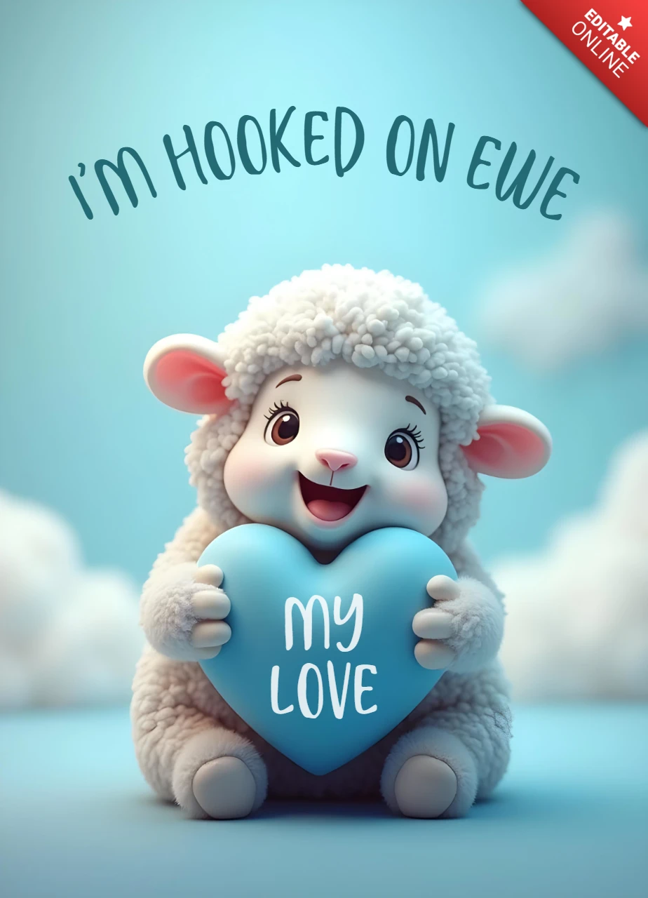 Cute Sheep Valentine's Day Card Template with Heartfelt Pun