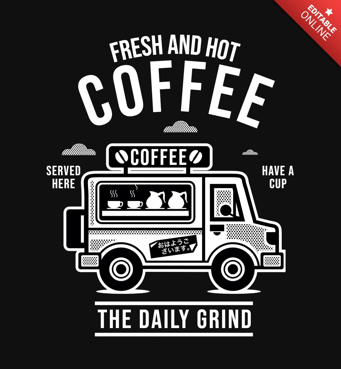 Café furgoneta coche camiseta plantilla de diseño