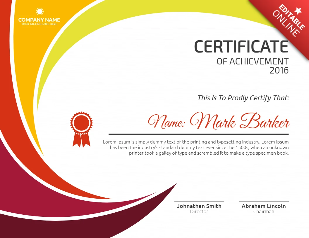 Modello di design astratto di certificato di premiazione aziendale