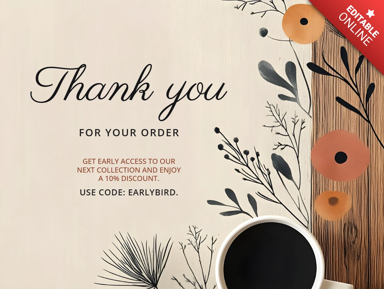 Vintage Scandinavian Coffee and Floral Thank You Note Design