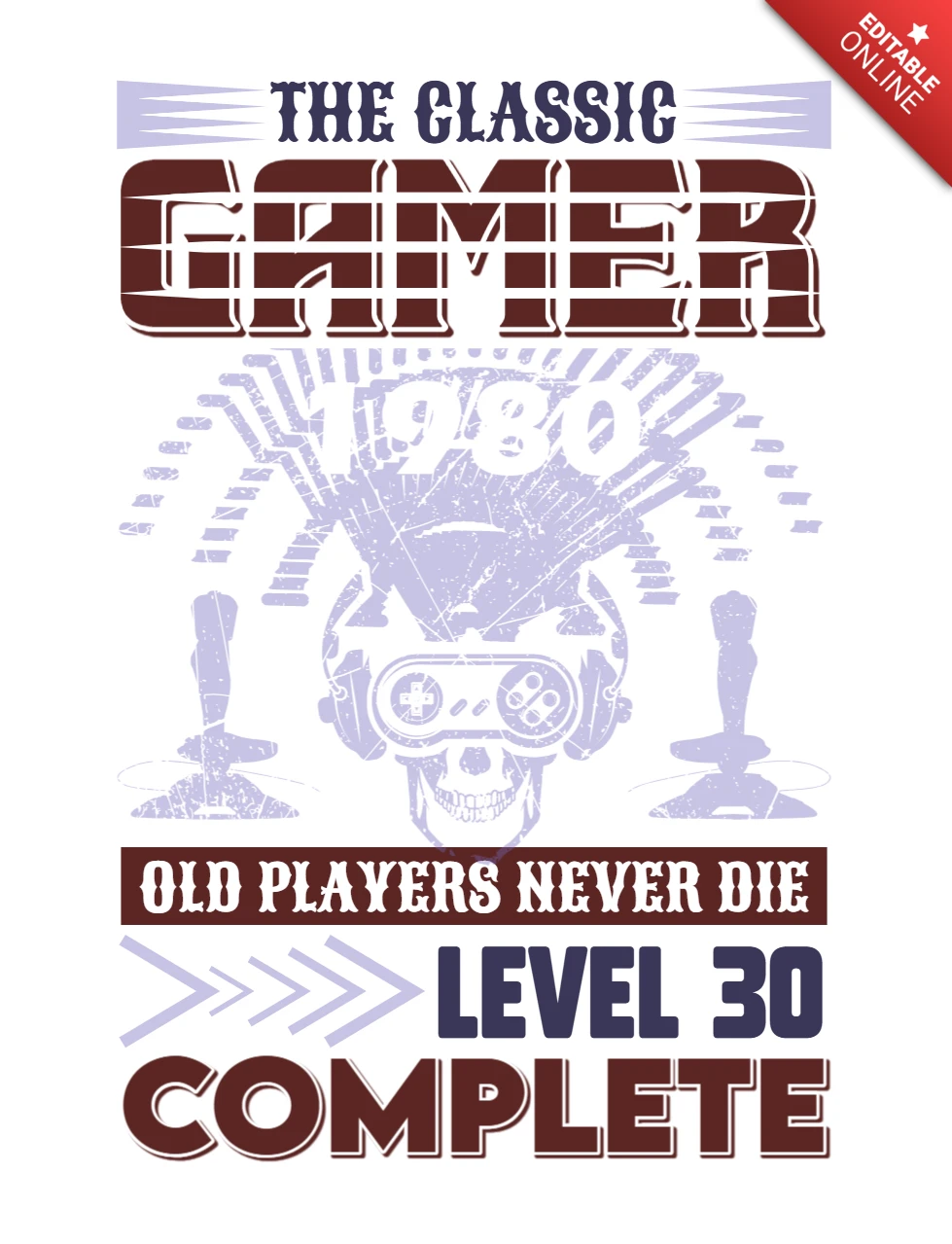 Retro Gamer Design Template: Classic 1980s Style for Level 30 Completion