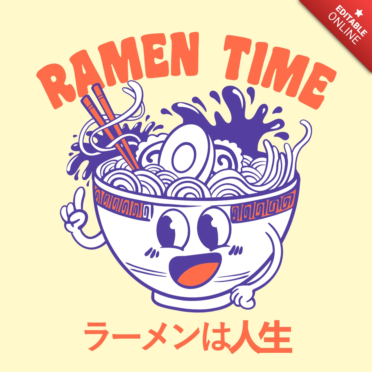 Modèle de design de temps ramen ludique pour les amateurs de nourriture
