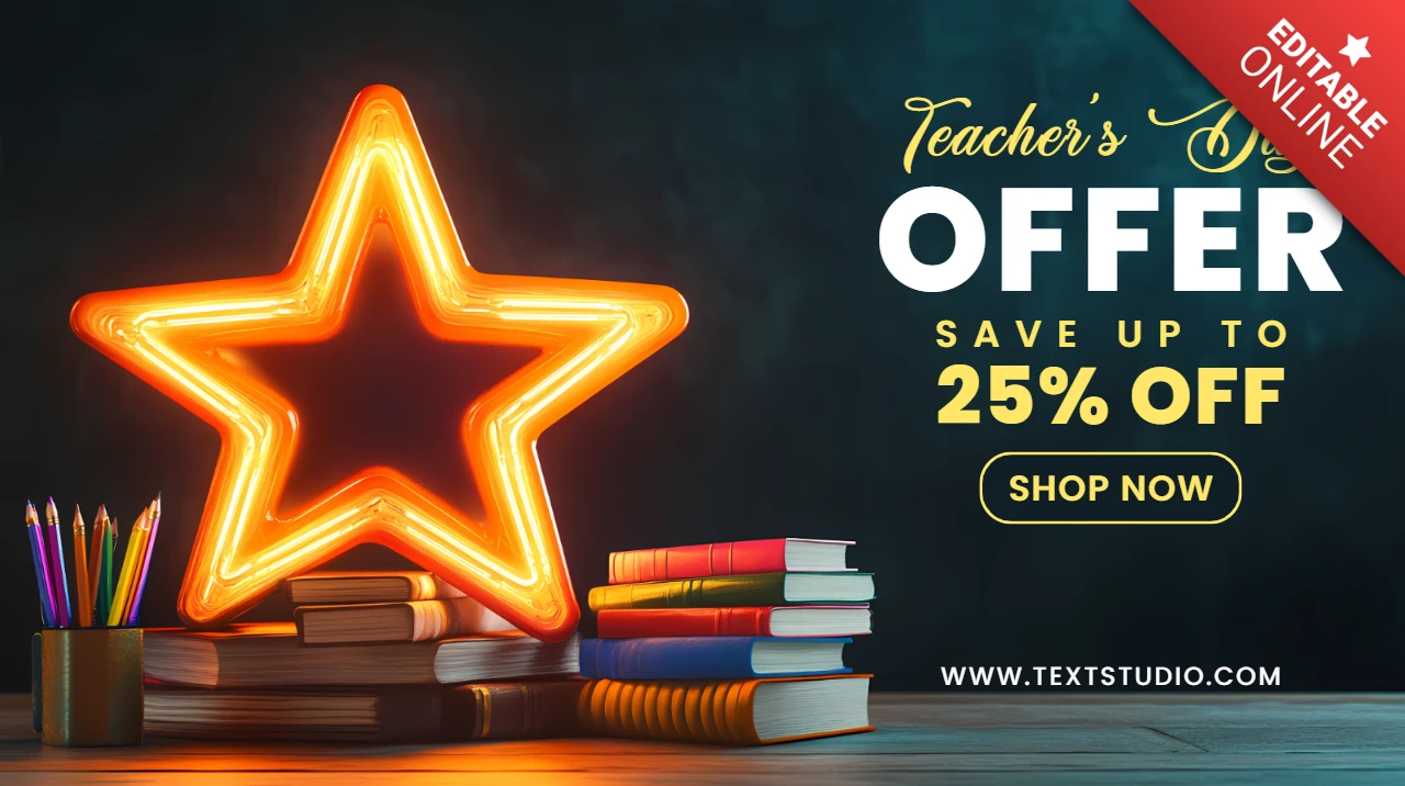 Teacher's Day Offer Neon Design Template - Commercial Banner