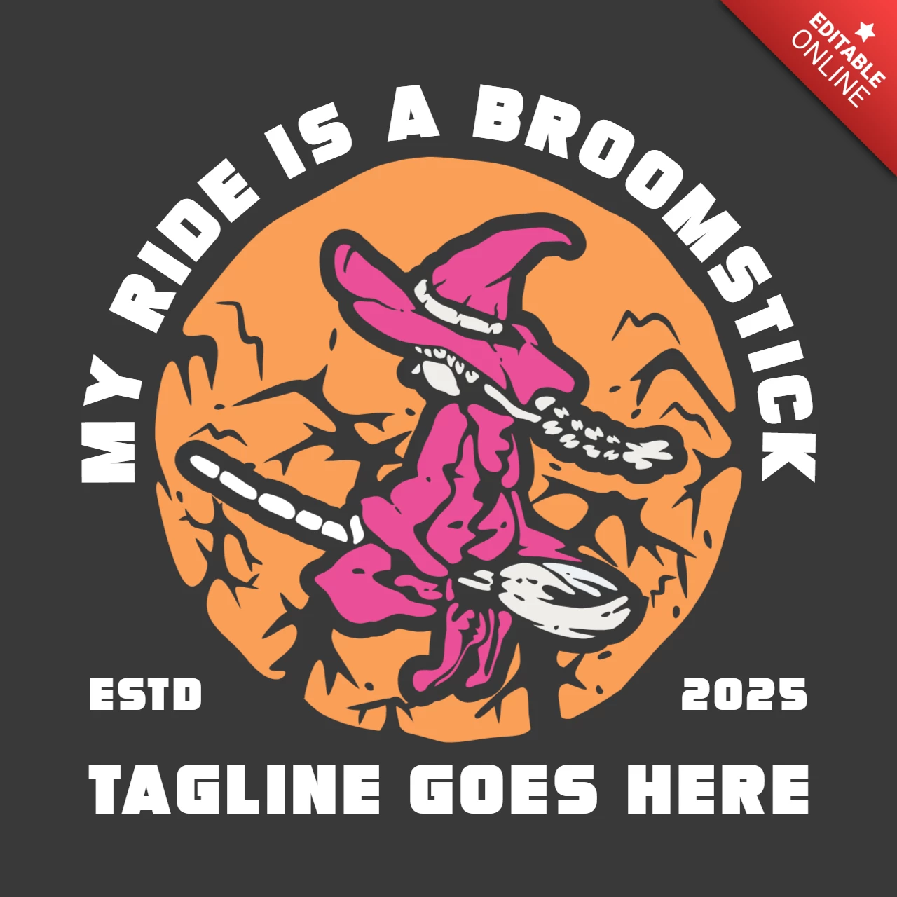 Modèle de conception de t-shirt vintage avec manche à balai volant de sorcière