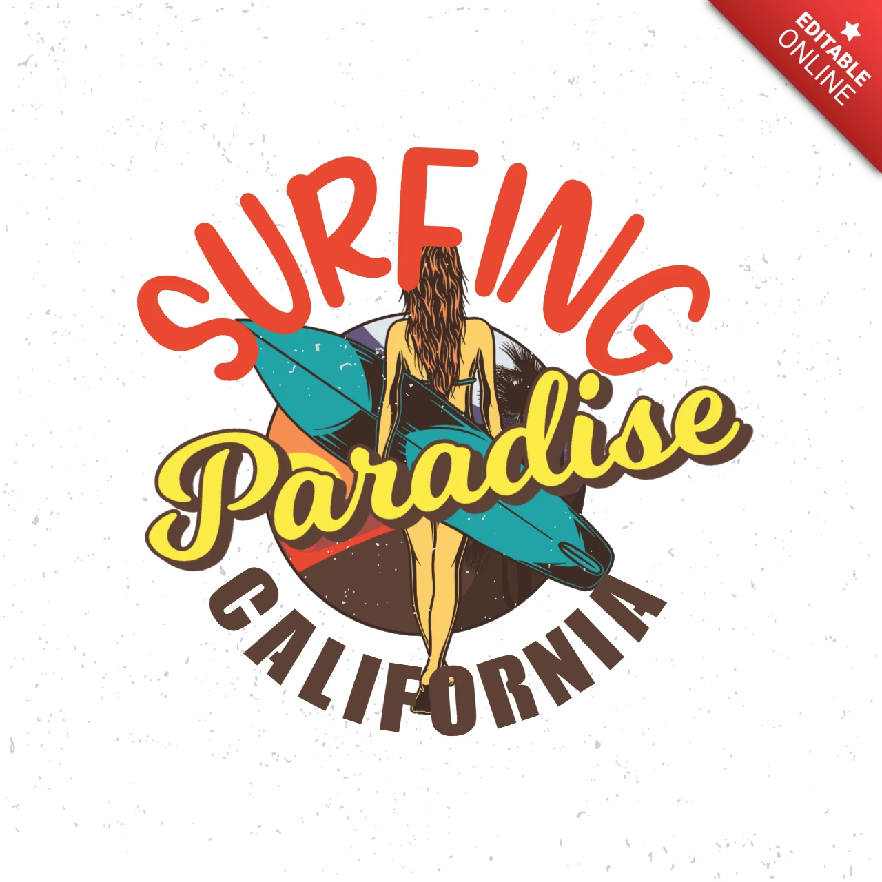 Camiseta vintage com design do paraíso do surfe na Califórnia