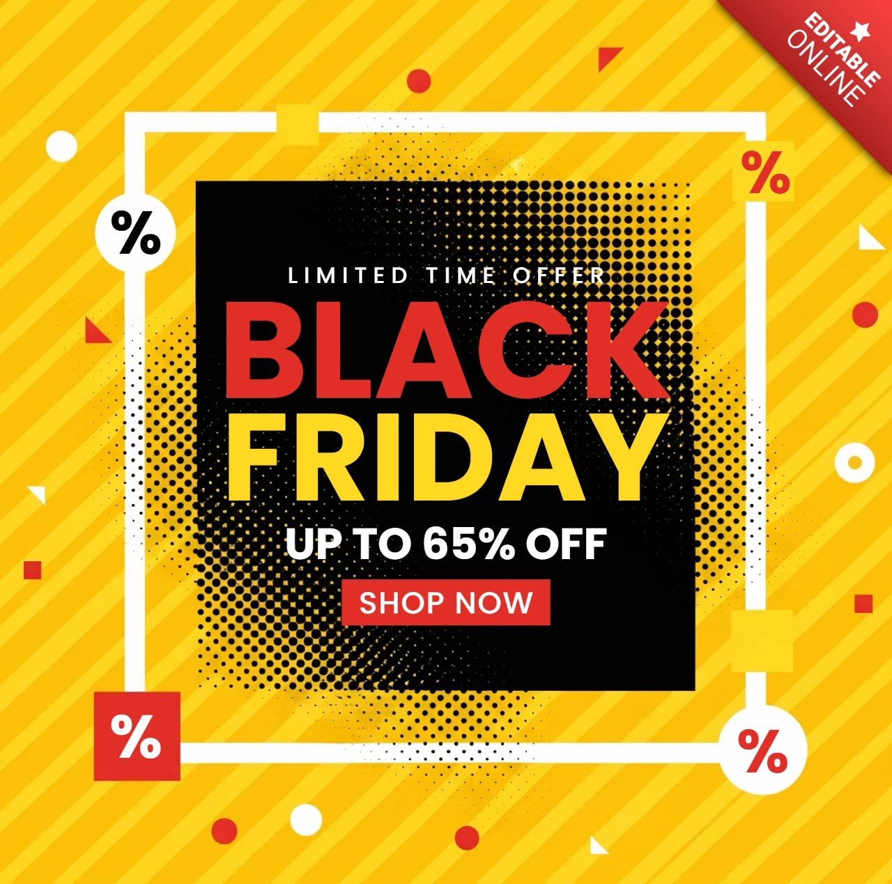 Affiche élégante de Black Friday thème graphique jaune et noir avec des motifs à points et des lignes dynamiques modèle de design de vente pour des flyers promotionnels