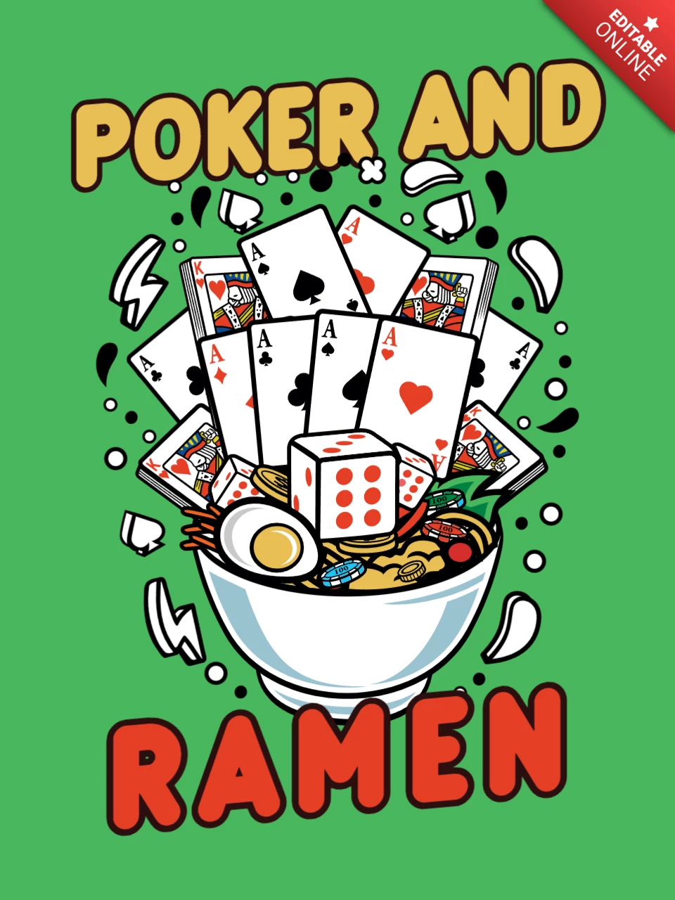 Poker And Ramen T-Shirt Design Template