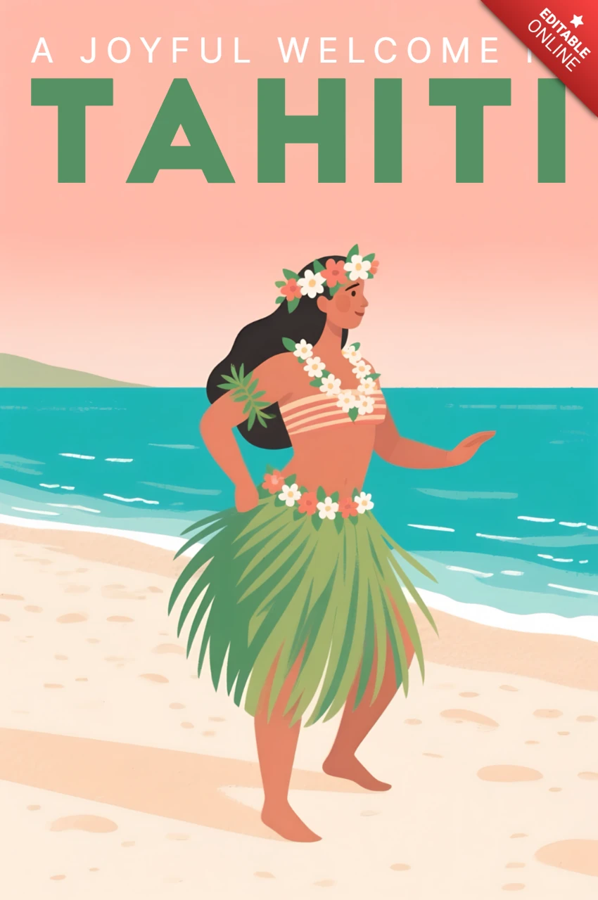 Tropical Paradise Design Template for Travel Posters Featuring Vahine