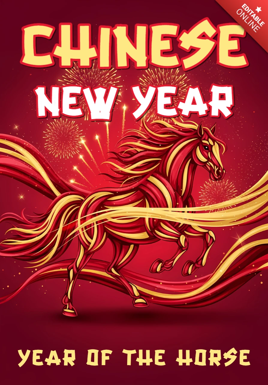 Modèle de design de cheval pour le Nouvel An chinois pour des affiches festives