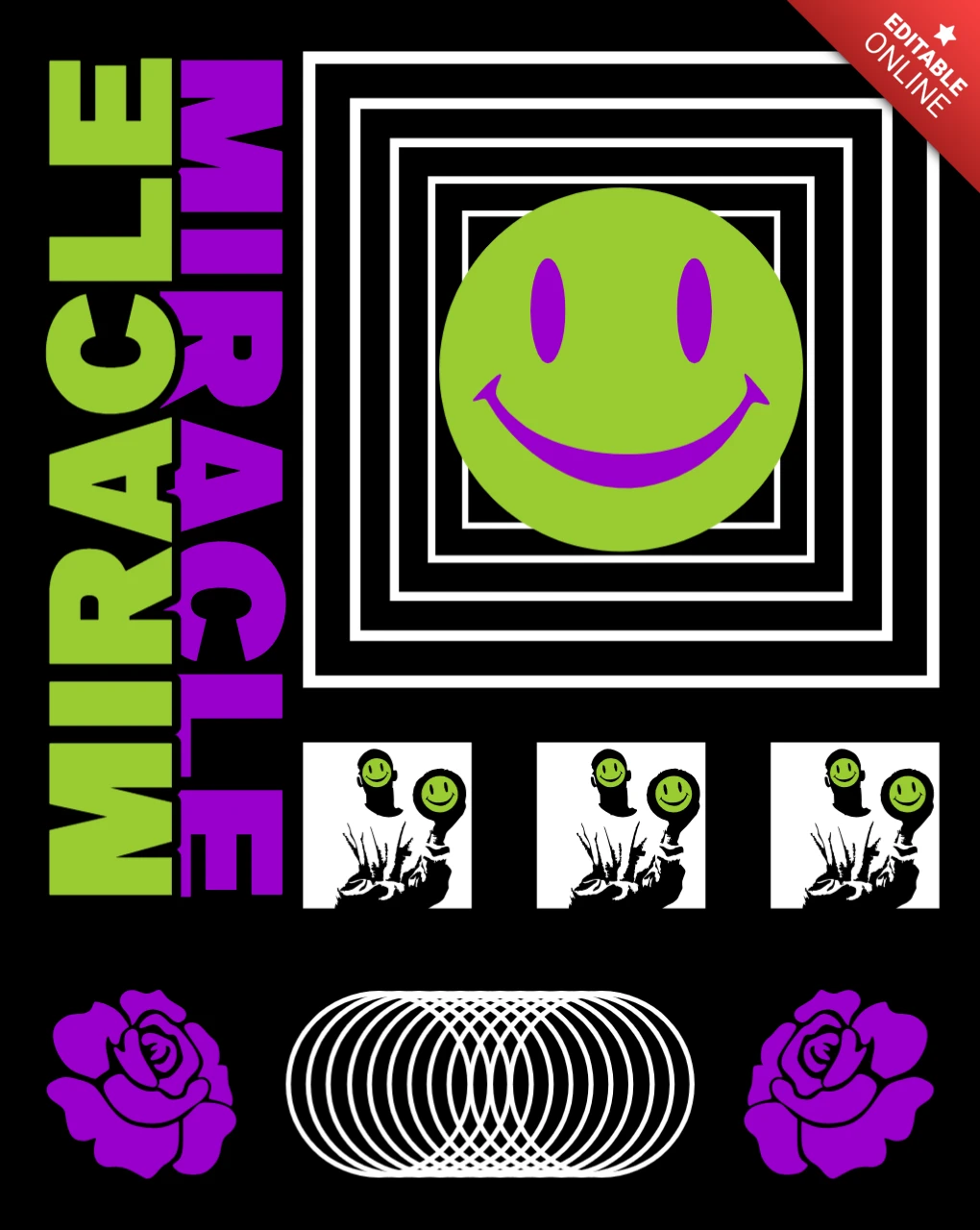 Vibrant Graphic Design Template with Smiley Face for Apparel and Merchandise